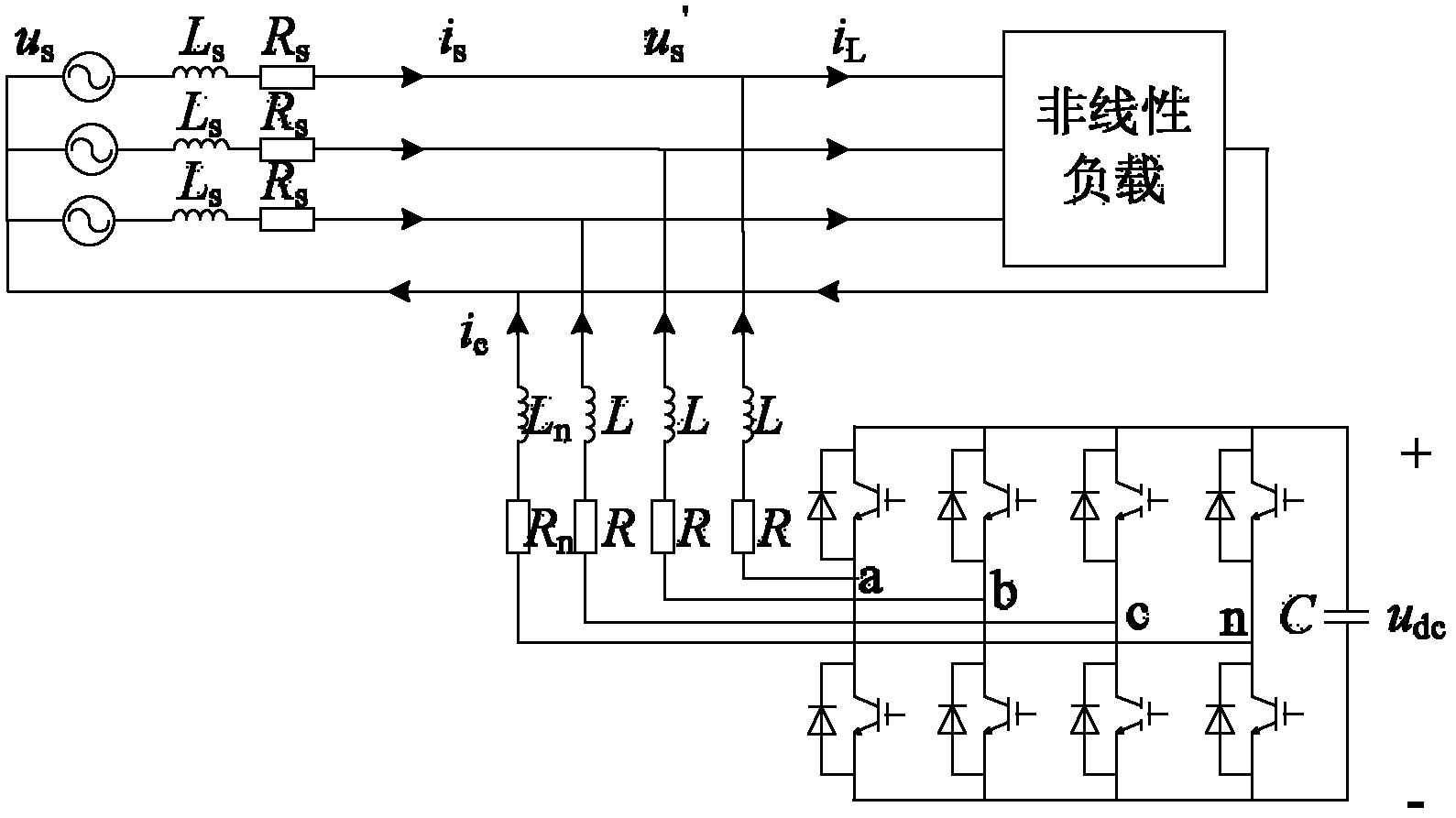A DC side voltage control method of a three-phase four-bridge active power filter