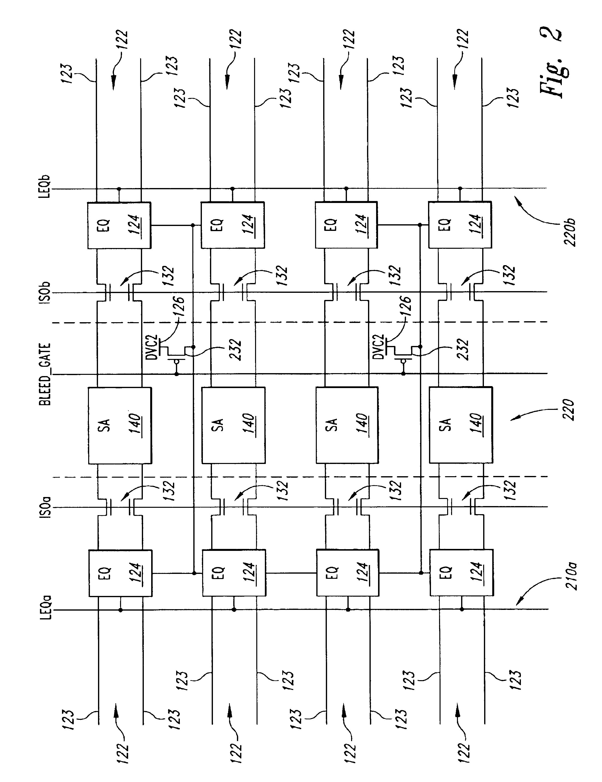 Apparatus and method for a current limiting bleeder device shared by columns of different memory arrays