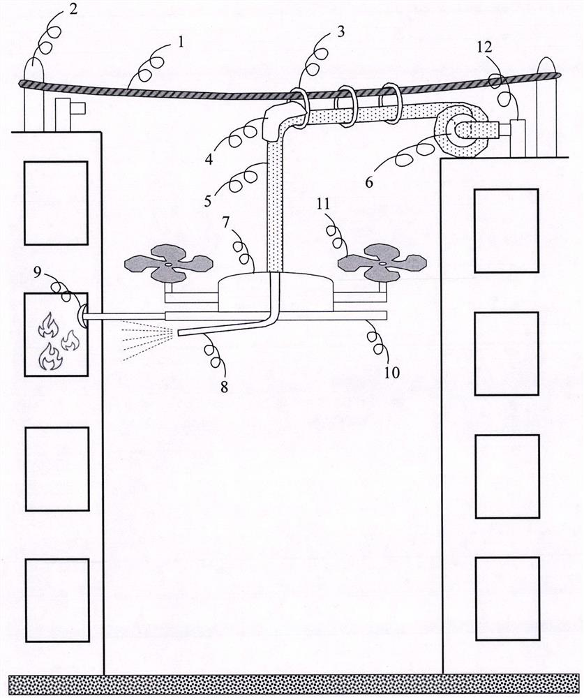 Top-down unmanned aerial vehicle high-rise fire extinguishing system