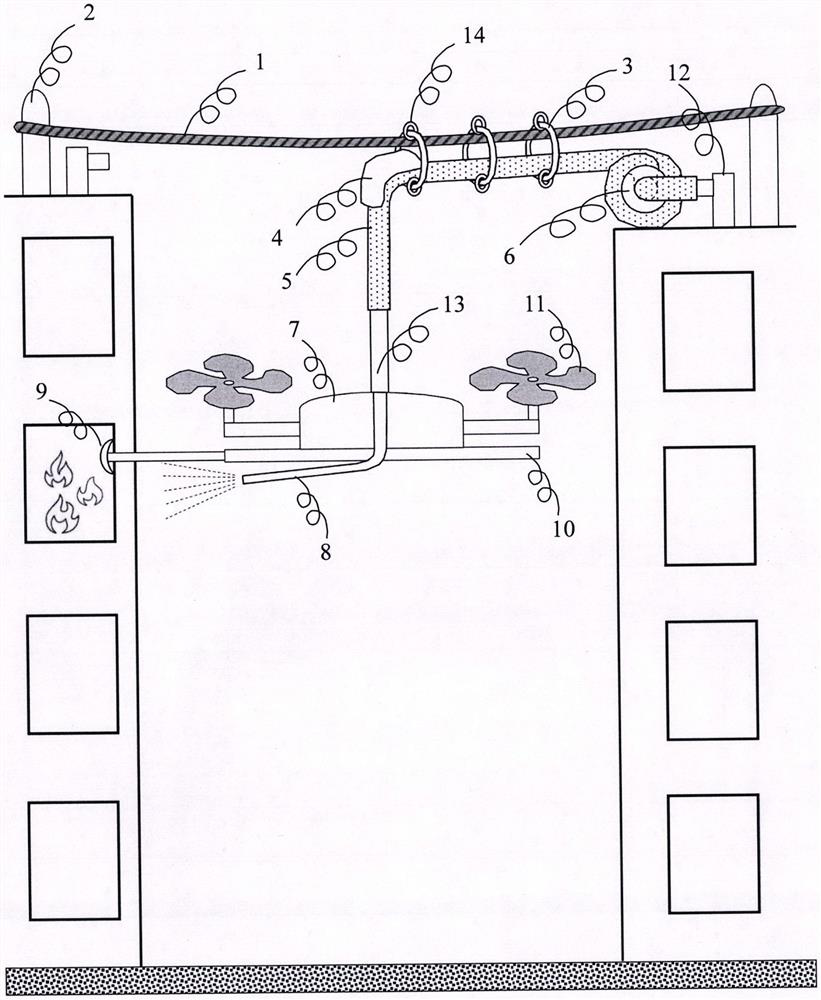 Top-down unmanned aerial vehicle high-rise fire extinguishing system