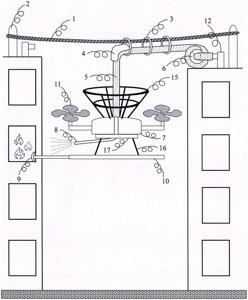 Top-down unmanned aerial vehicle high-rise fire extinguishing system