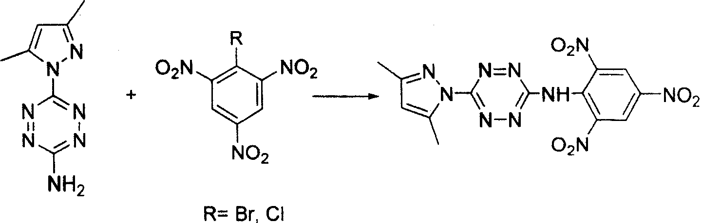 Compound containing tetrazine polynitrobenzene and synthesis method thereof