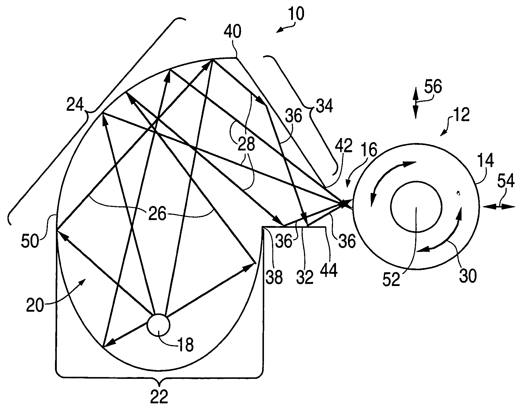 Apparatus and method for providing substantially uniform radiation of a three-dimensional object with at least one curved surface