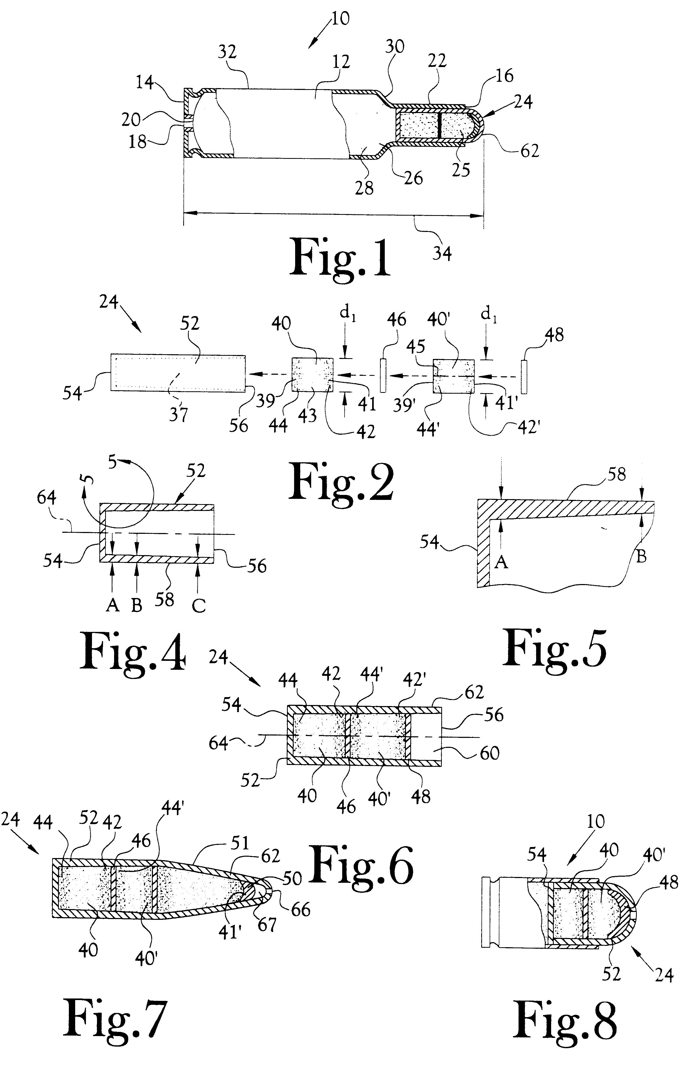 Method for the manufacture of a multi-part projectile for gun ammunition and product produced thereby
