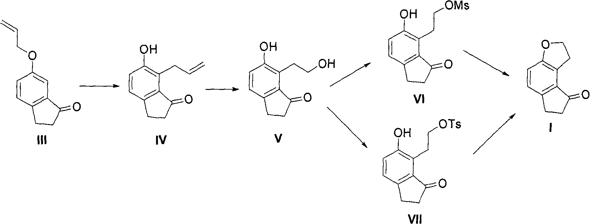 Method for synthesizing 1,2,6,7-tetrahydro-8H-indeno[5,4-b]furan-8-ketone