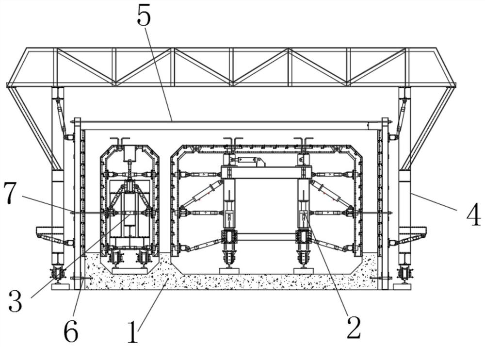 Double-pipe-rack slip form trolley and double-pipe-rack construction method