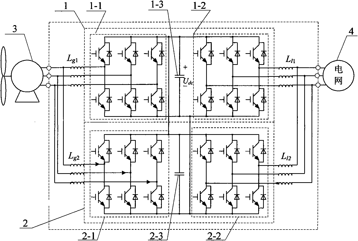 Parallel-type permanent magnet direct-drive wind power converter in wind driven generation system and control method thereof