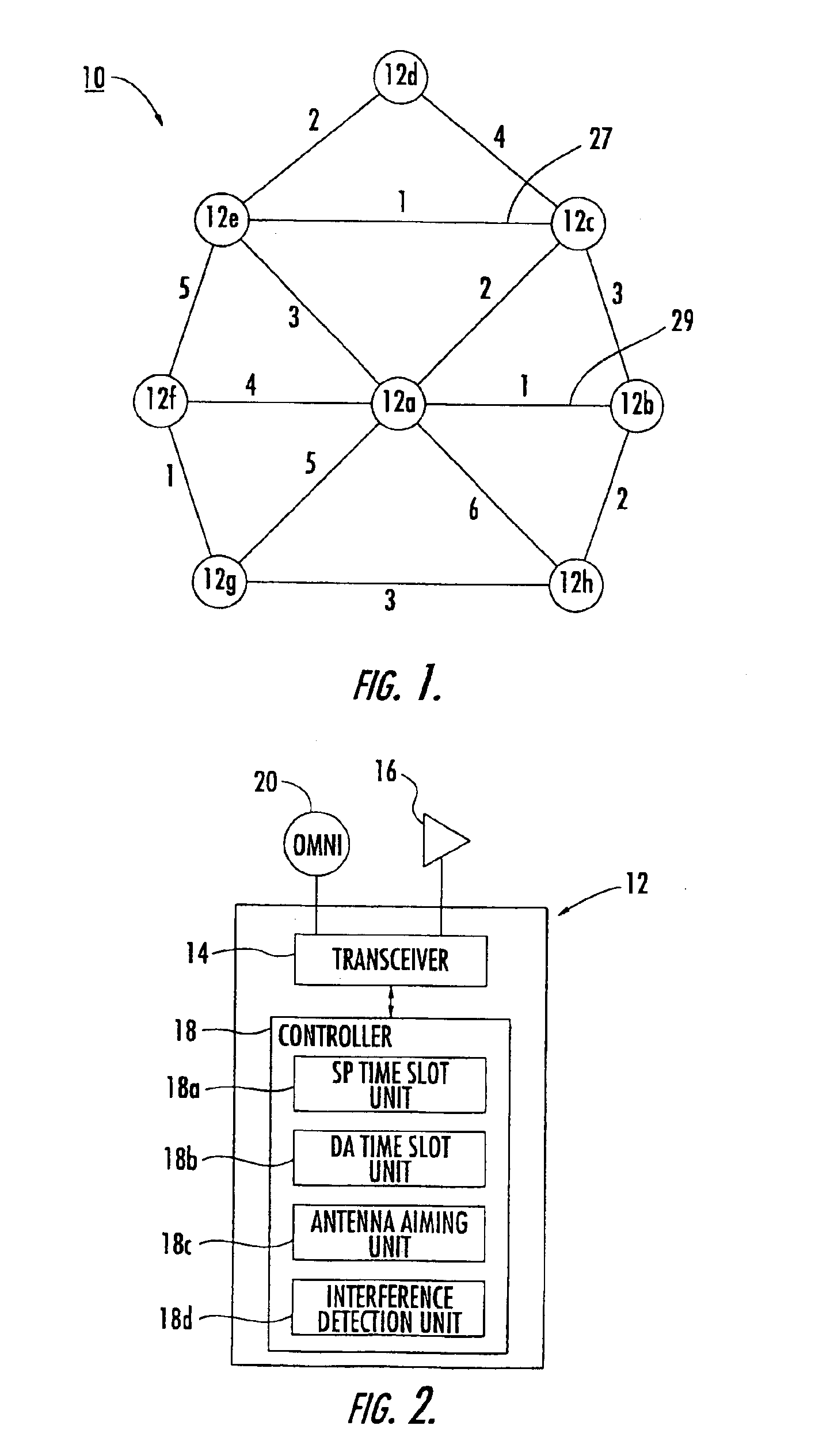 Method and device for establishing communication links and detecting interference between mobile nodes in a communication system