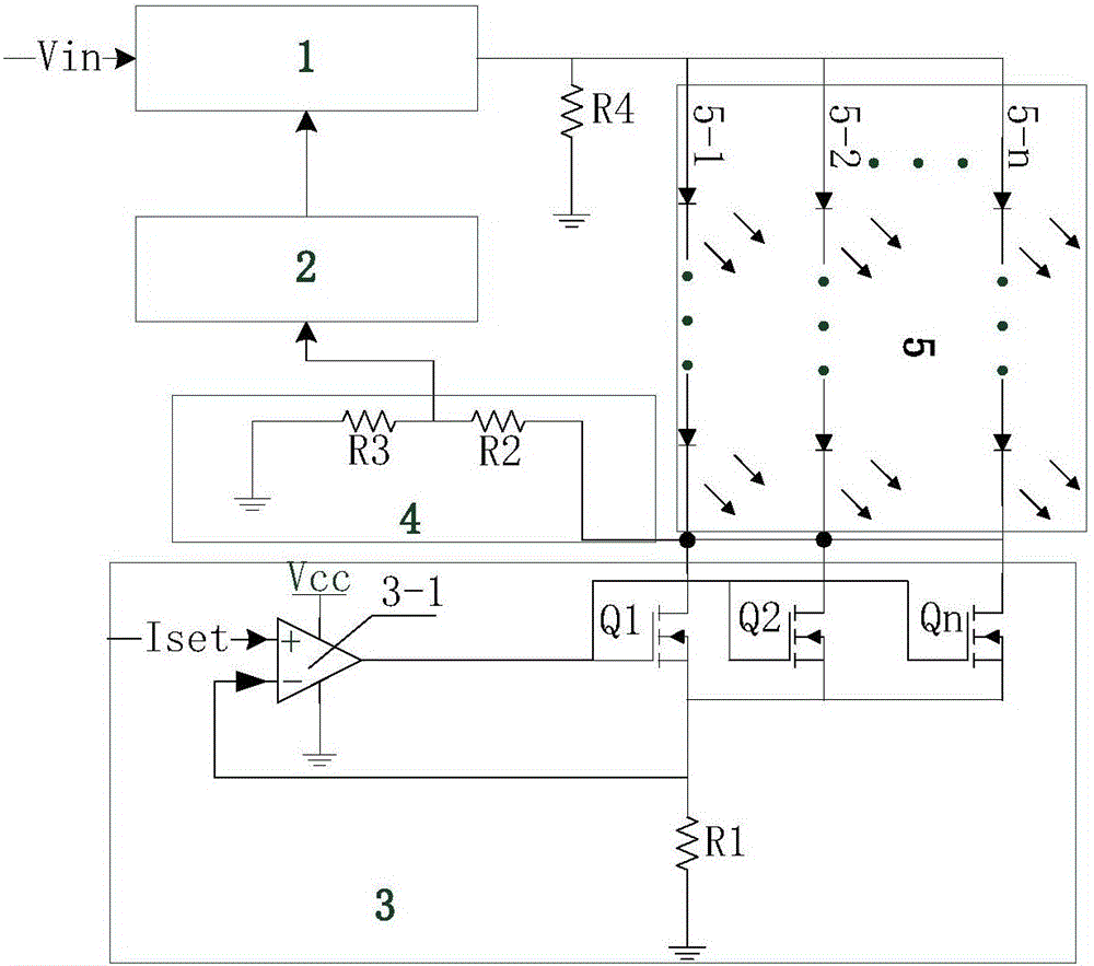 Multi-channel adaptive load led constant current drive circuit