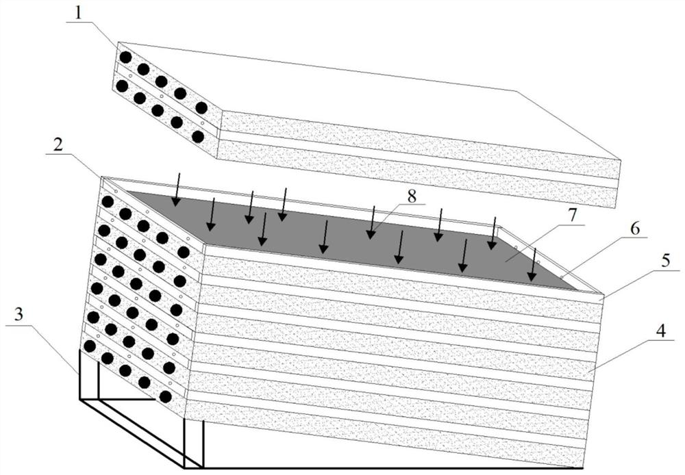 Multilayer stacked adsorption type microalgae biological membrane photobioreactor based on light guide carrier