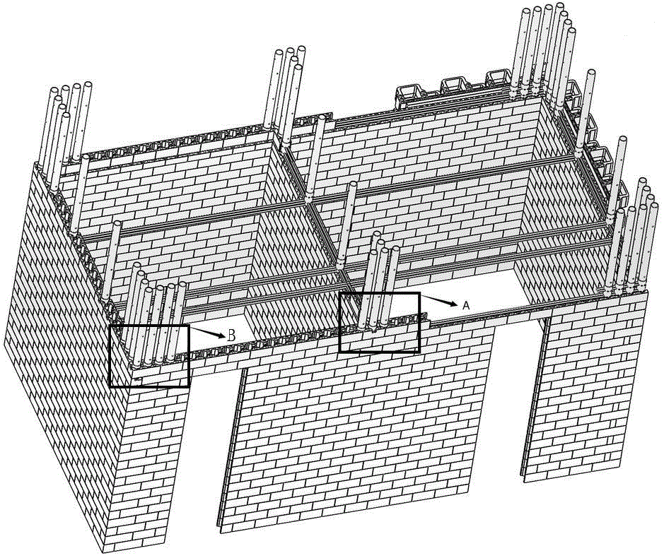 Steel pipe concrete composite system of building and masonry construction method thereof