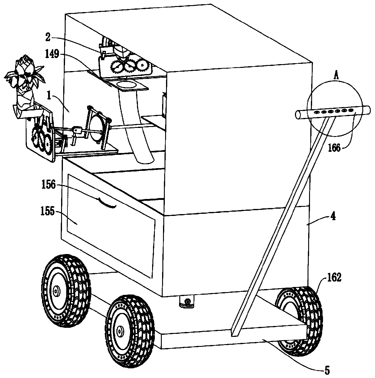 Space and self-rotation stirring based separation vehicle for holding type double-oblique picking of ensete lasiocarpum