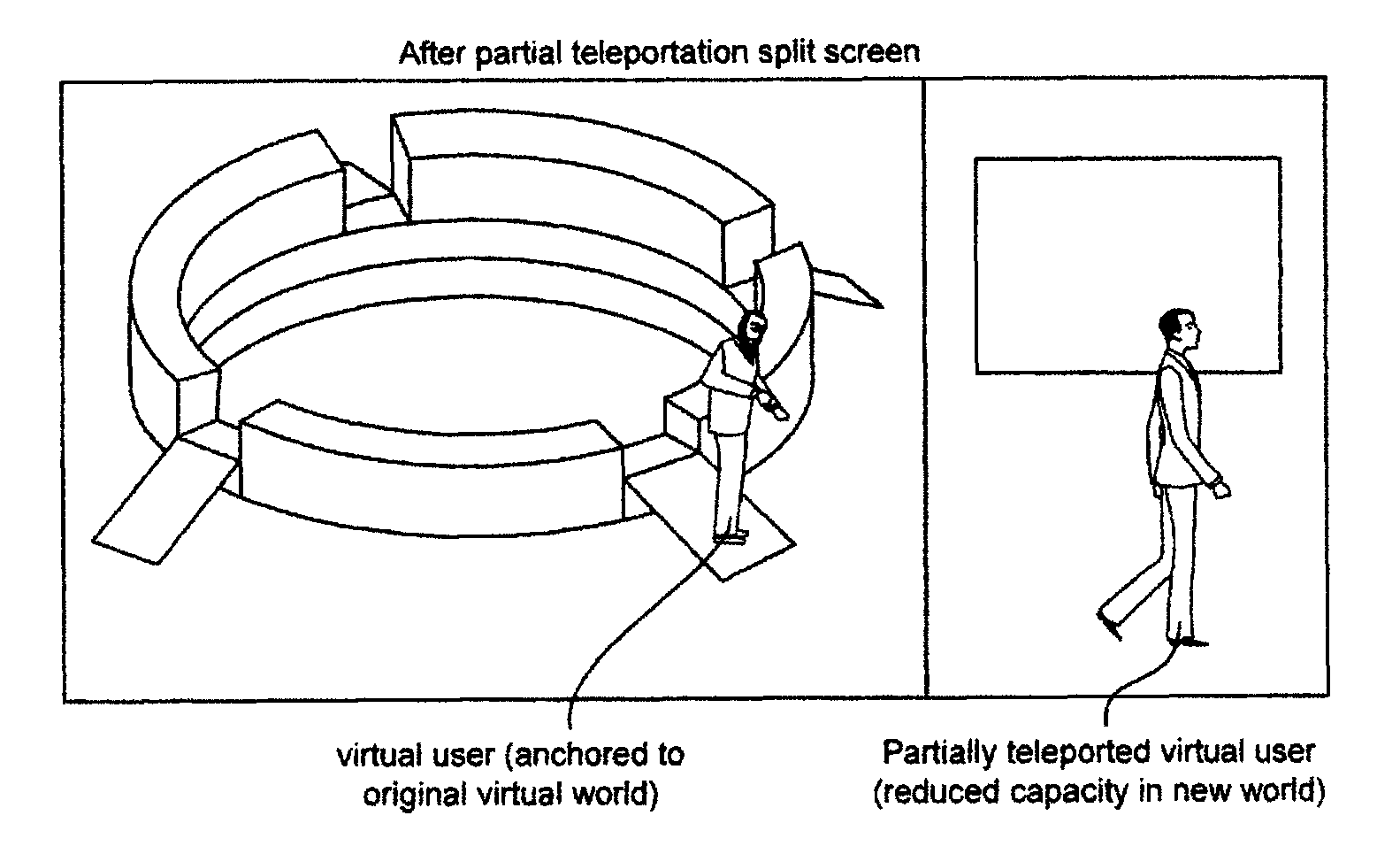 System and method for using partial teleportation or relocation in virtual worlds