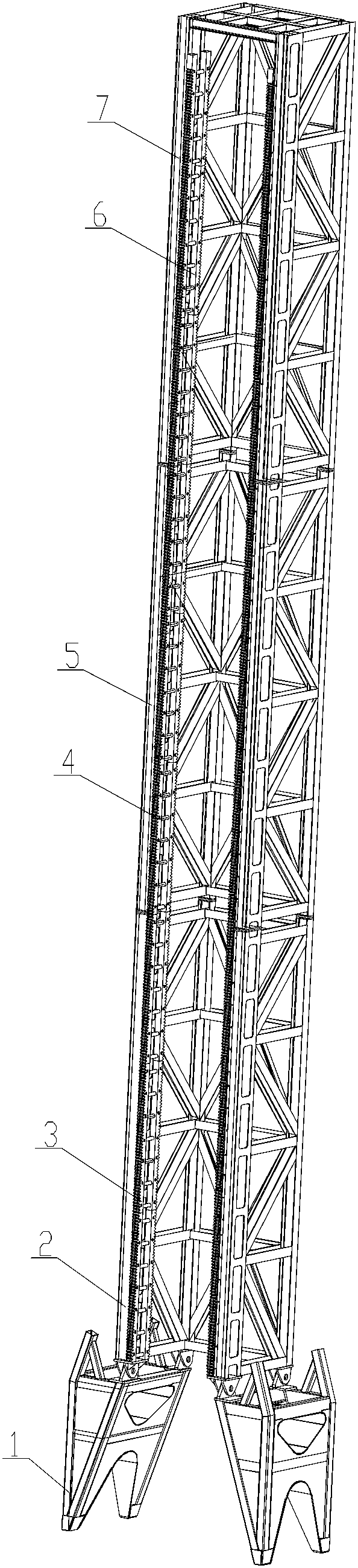 Pinion and rack drilling rig derrick structure and installation method thereof