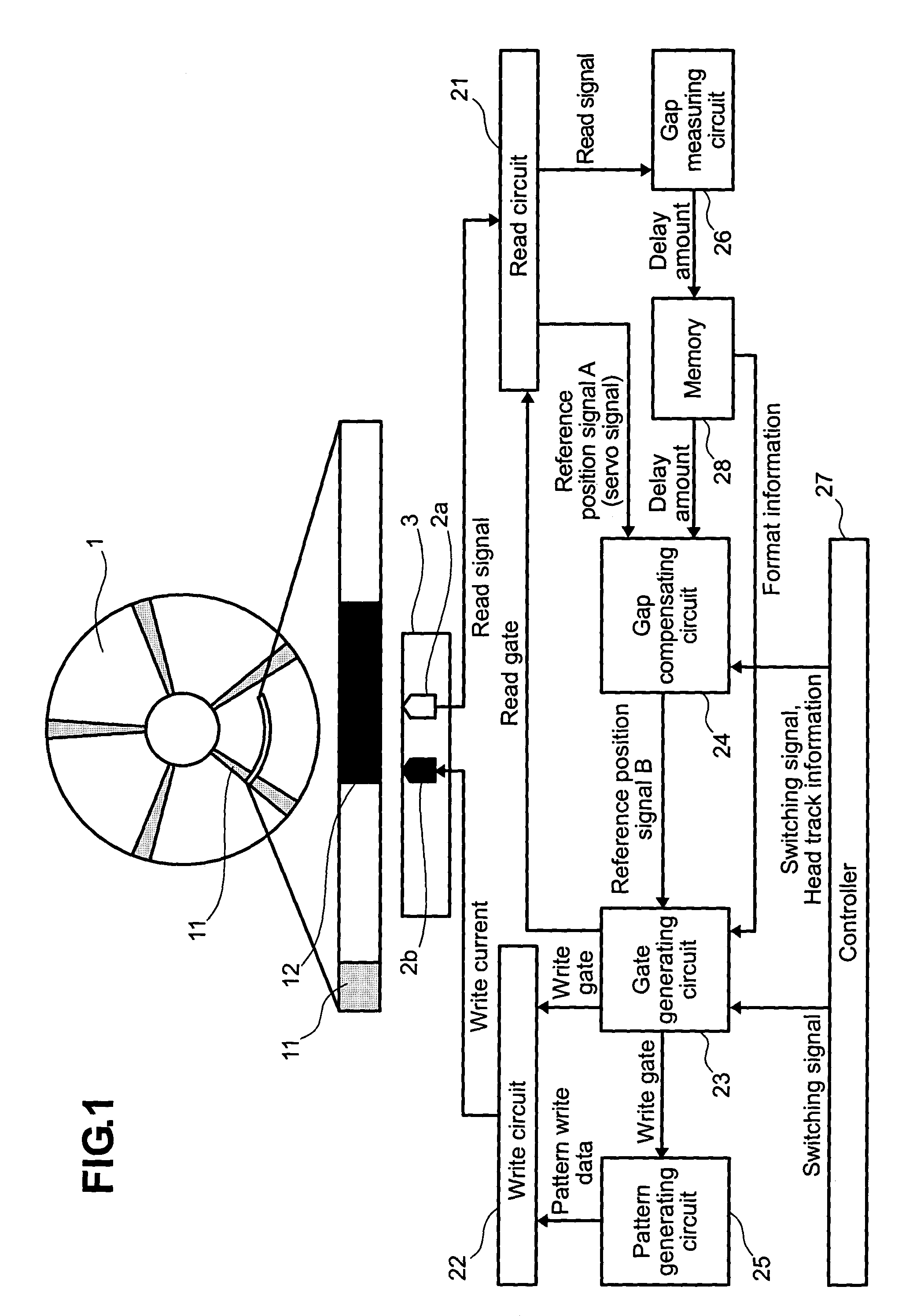 Method for compensating timing to start data recording and magnetic disk device using same