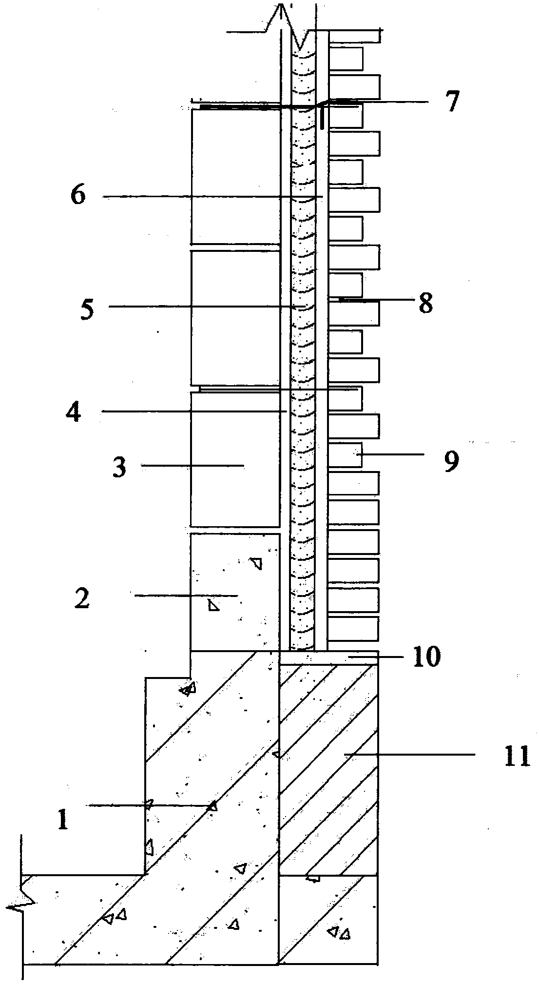 A structure used to connect the old bricks of the exterior wall to the interior wall