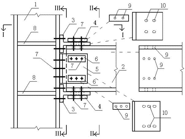 Hole-expanding type steel structure beam column node in short T-shaped steel connection and connection method of hole-expanding type steel structure beam column node