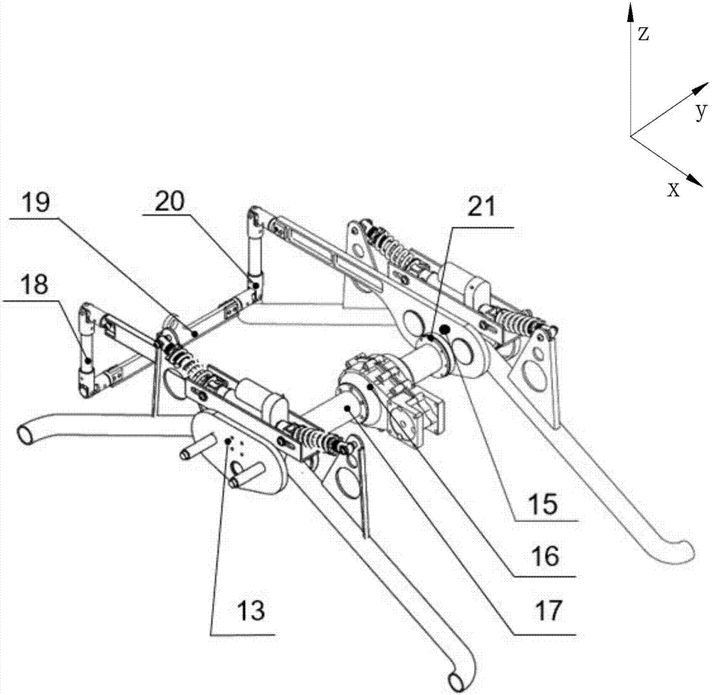 Rocker-arm-type suspension mechanism fixedly connected with travelling box body through three points