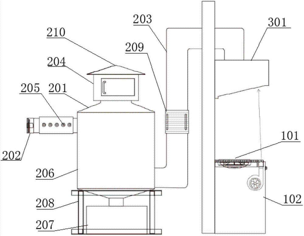 Comprehensive treatment device capable of controlling cooking oil fume, reducing consumption and purifying exhaust installed indoors and outdoors