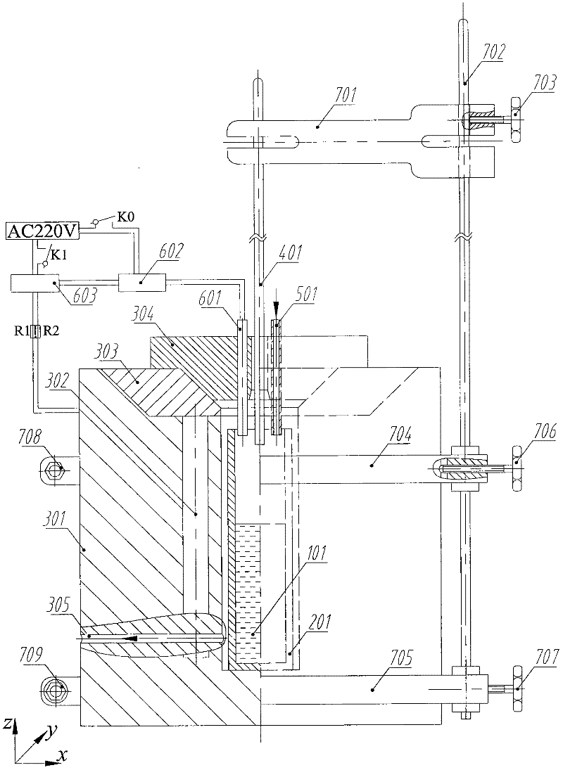 Measuring device and method of melting volume expansion ratio/molten state density of material