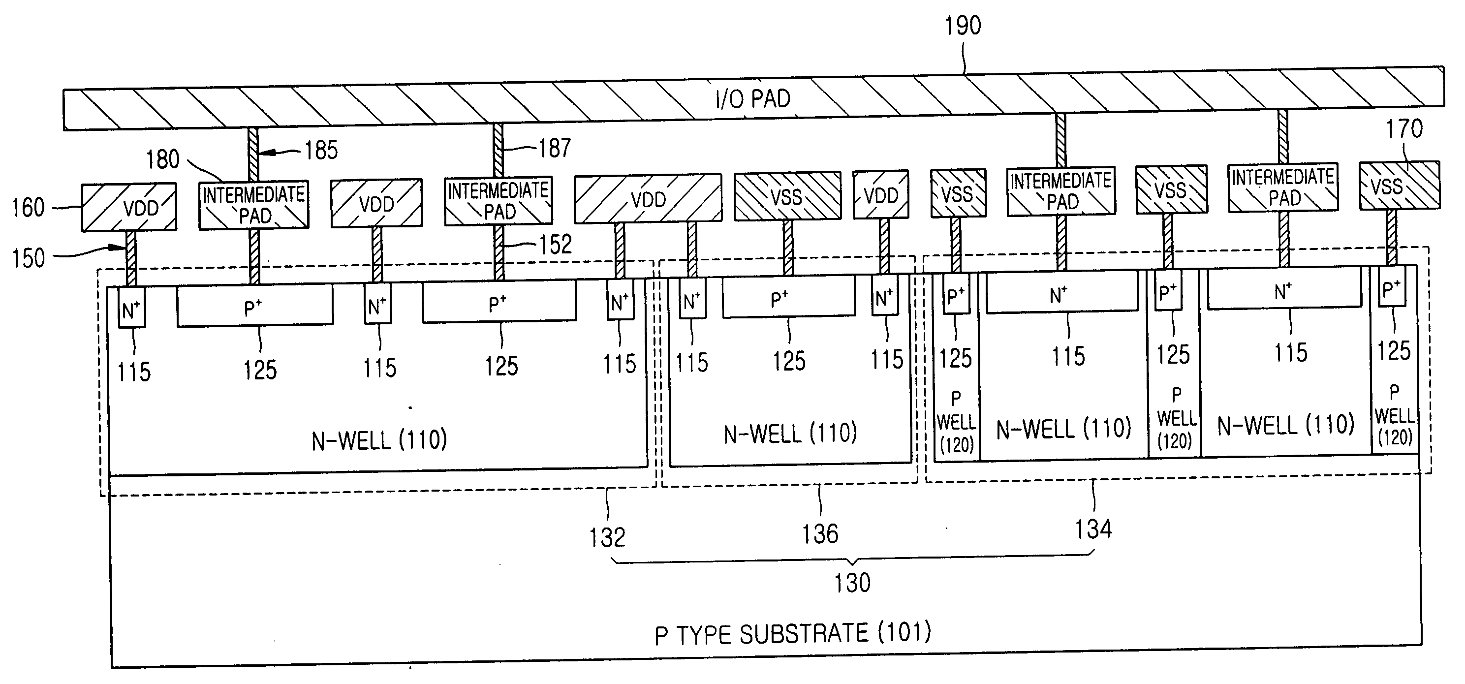 Integrated circuit device having input/output electrostatic discharge protection cell equipment with electrostatic discharge protection element and power clamp