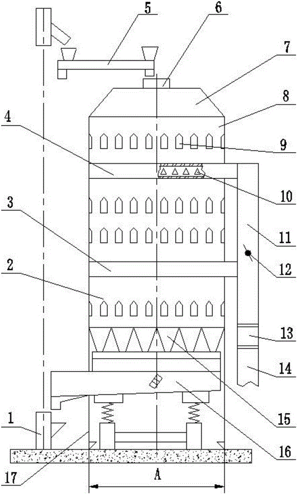 Integral vibration measuring discharge and partial cycle grain drying machine