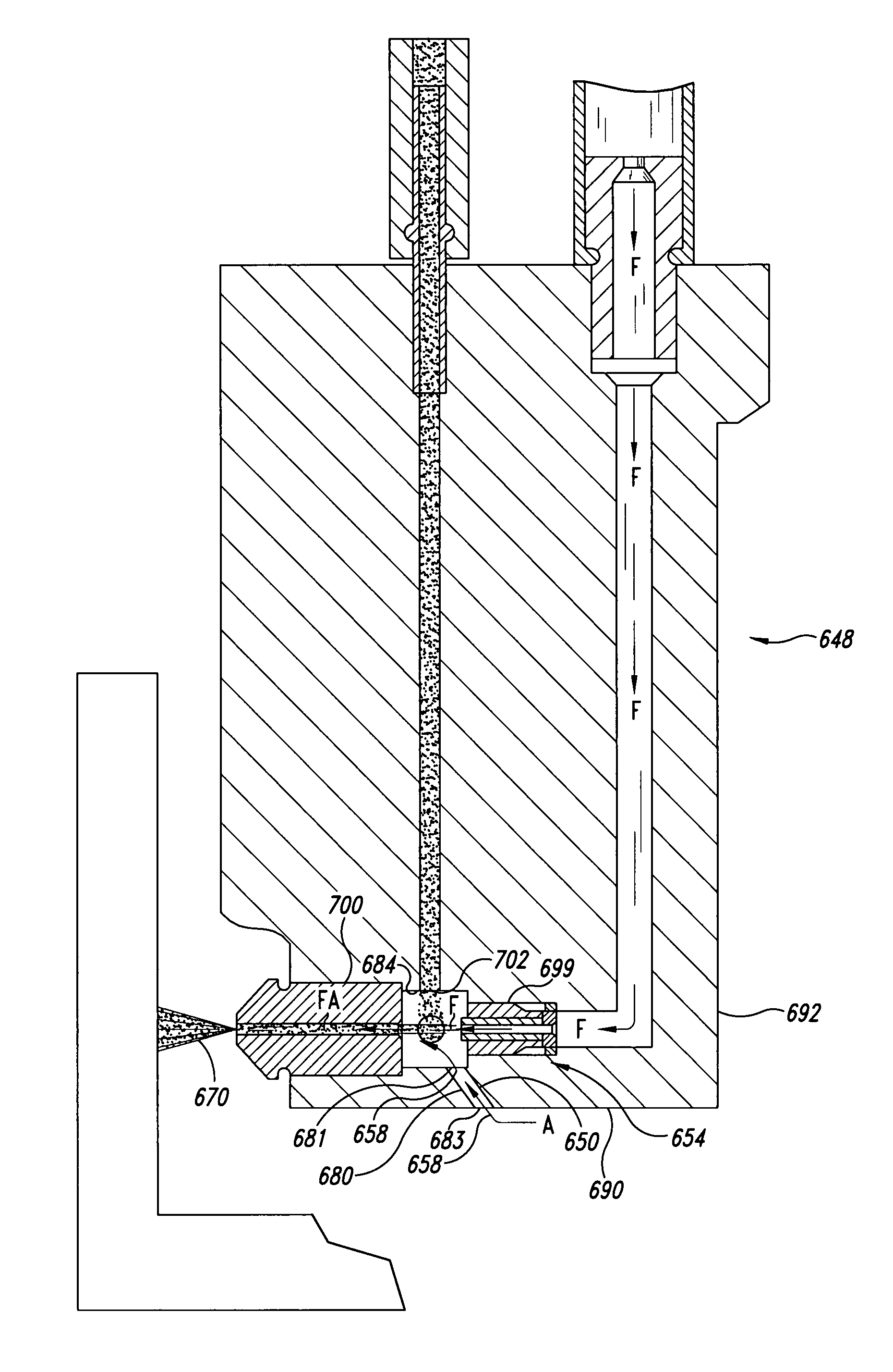 Apparatus and process for formation of laterally directed fluid jets