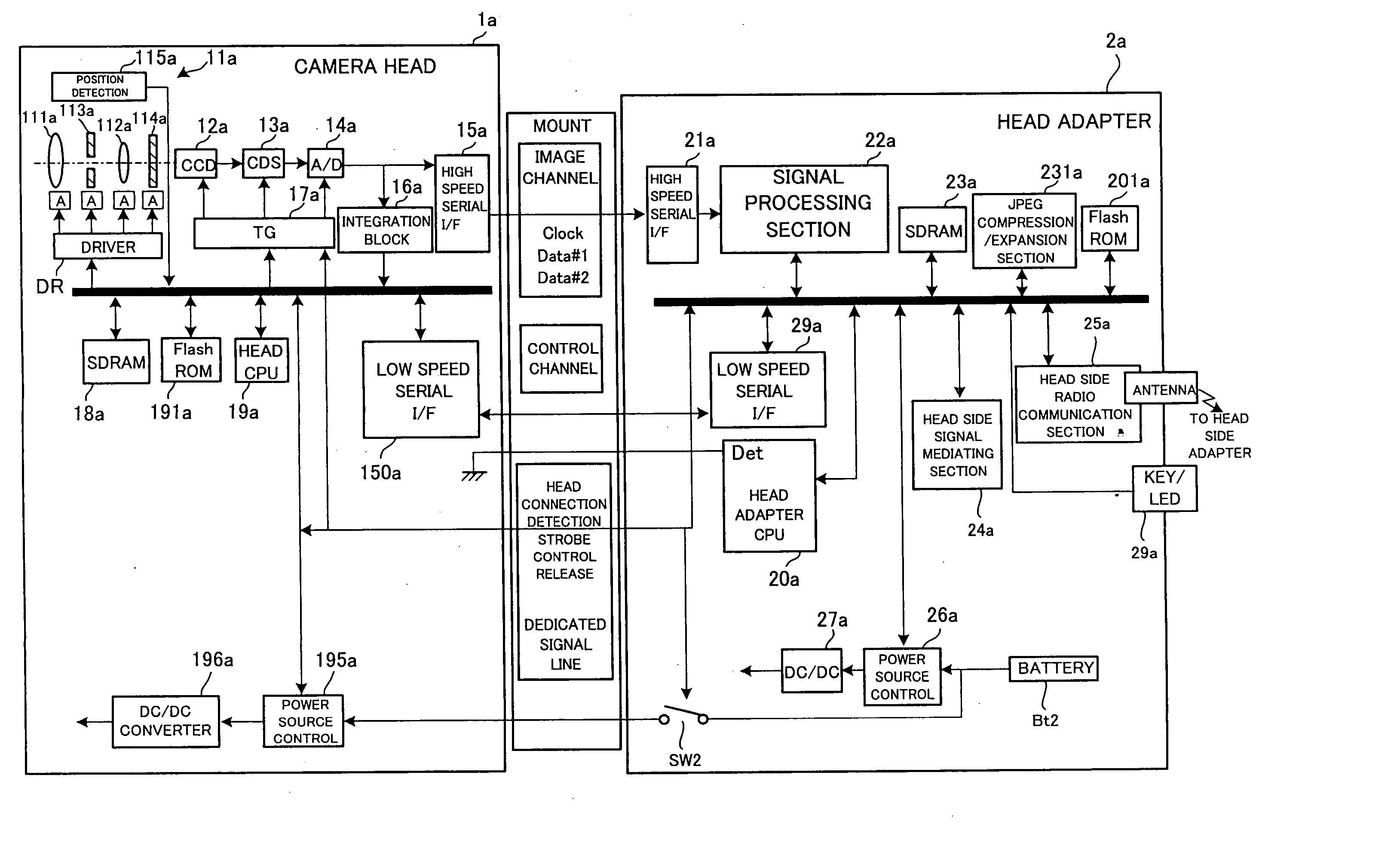 Camera system, main frame adapter and head adapter