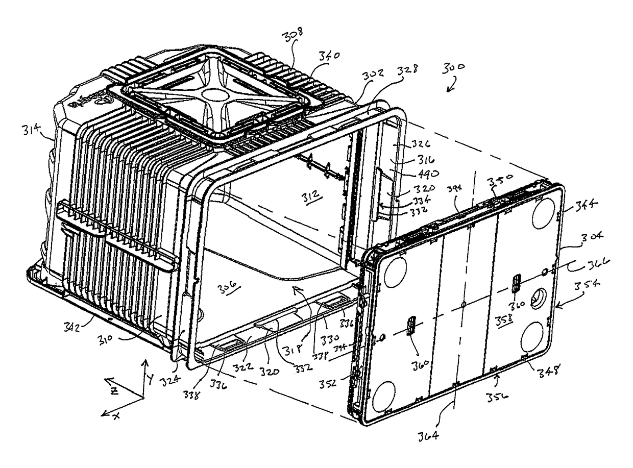 Wafer container with door guide and seal