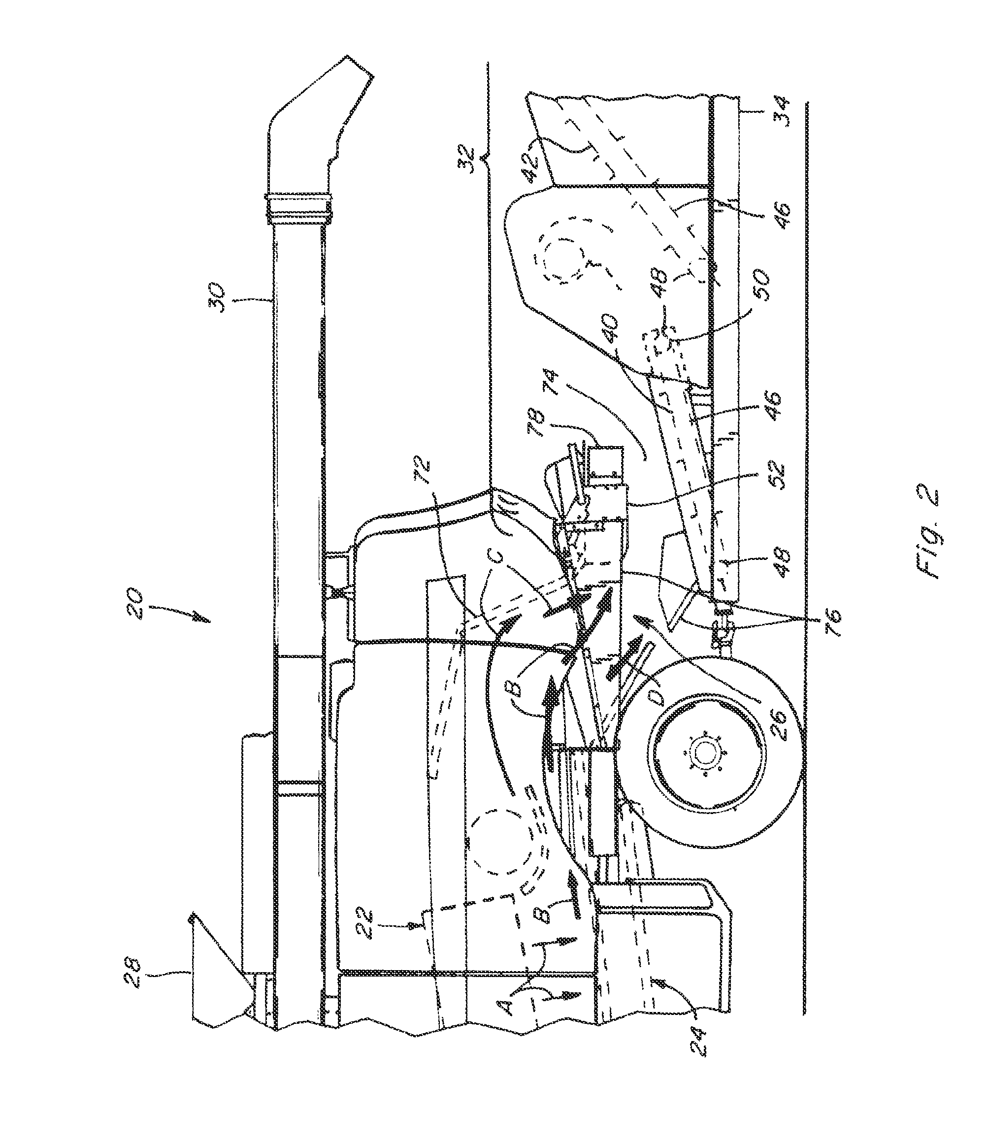 Corn cob conveying and cleaning system using induction and air flow from a harvester for separating and spreading light crop residue