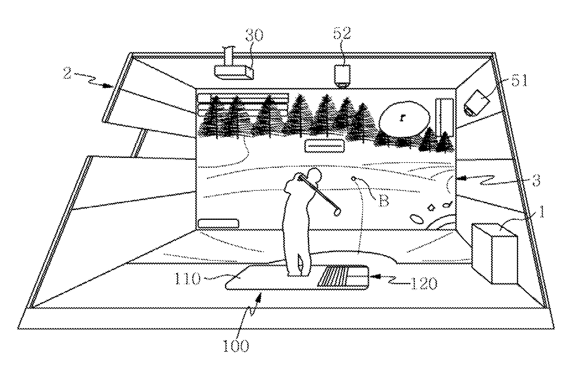 Virtual golf simulation apparatus and method and sensing device and method used for the same