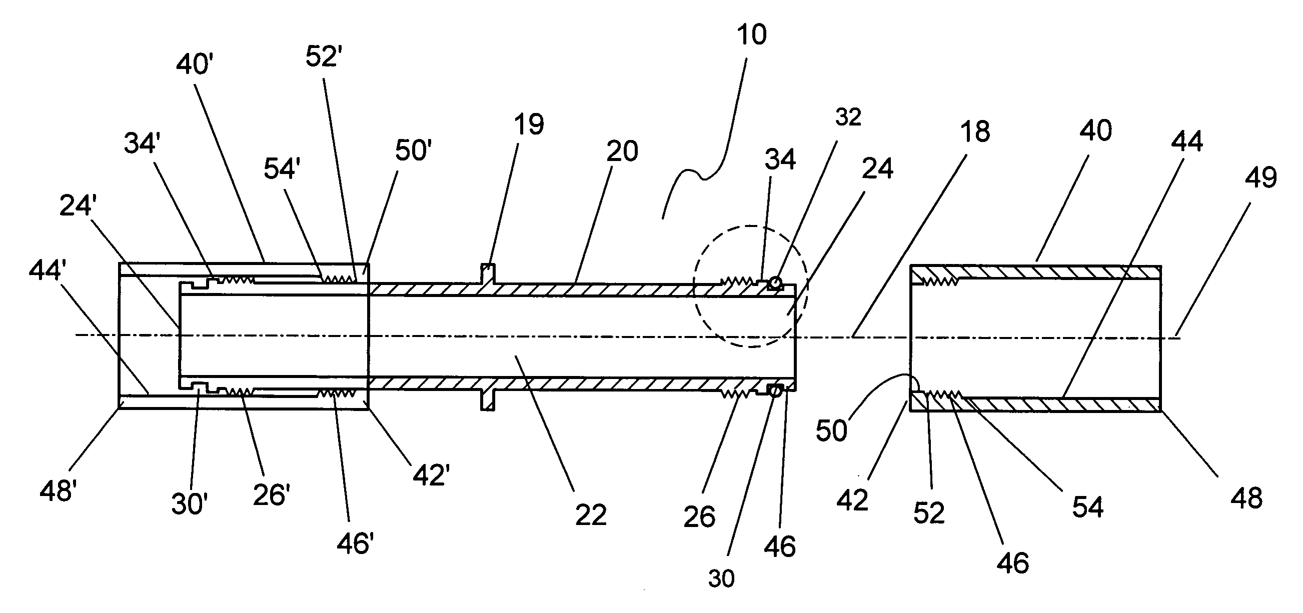 Slide coupling fitting for connecting conduits