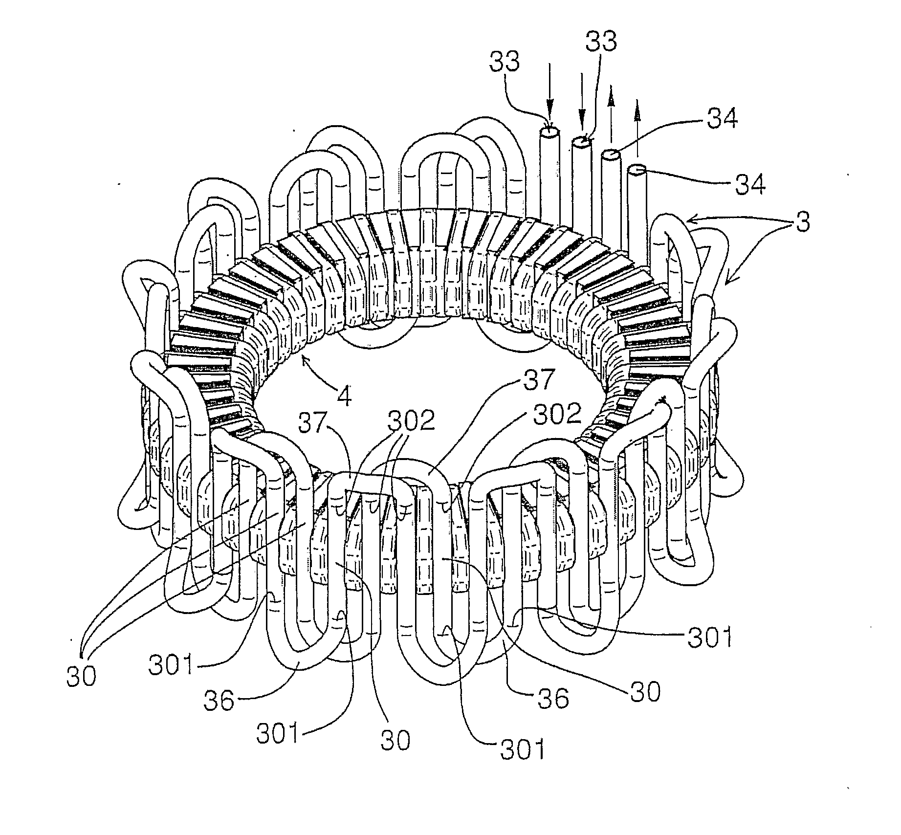 Stator section for an axial flux electric machine with liquid cooling system
