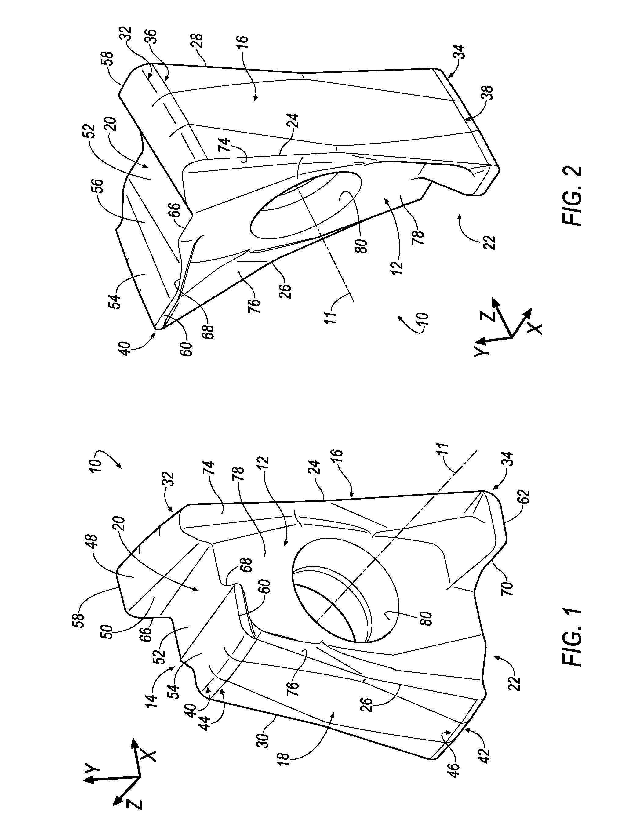Double-sided, indexable cutting insert with ramping capability and cutting tool therefor