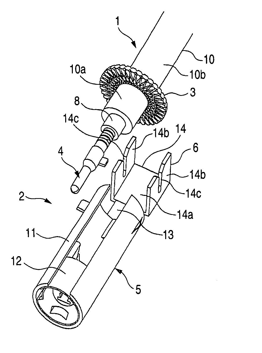 Coaxial cable end-processing structure, coaxial cable shielding terminal and press-fastening apparatus