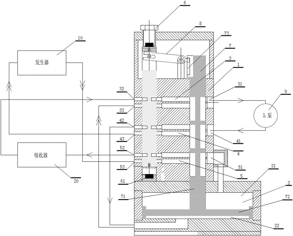 Piston reversing pumping device for absorption refrigerating system