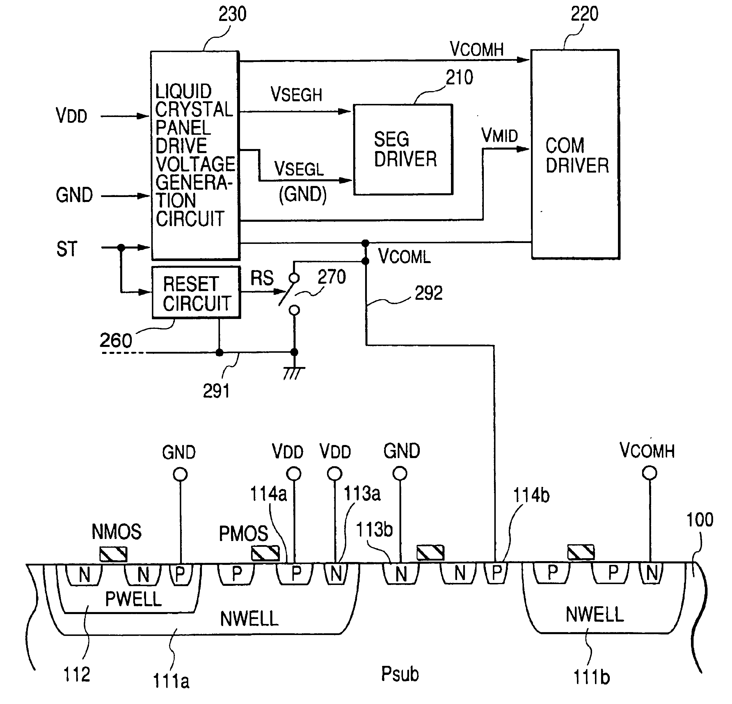 Semiconductor integrated circuit with voltage generation circuit, liquid crystal display controller and mobile electric equipment