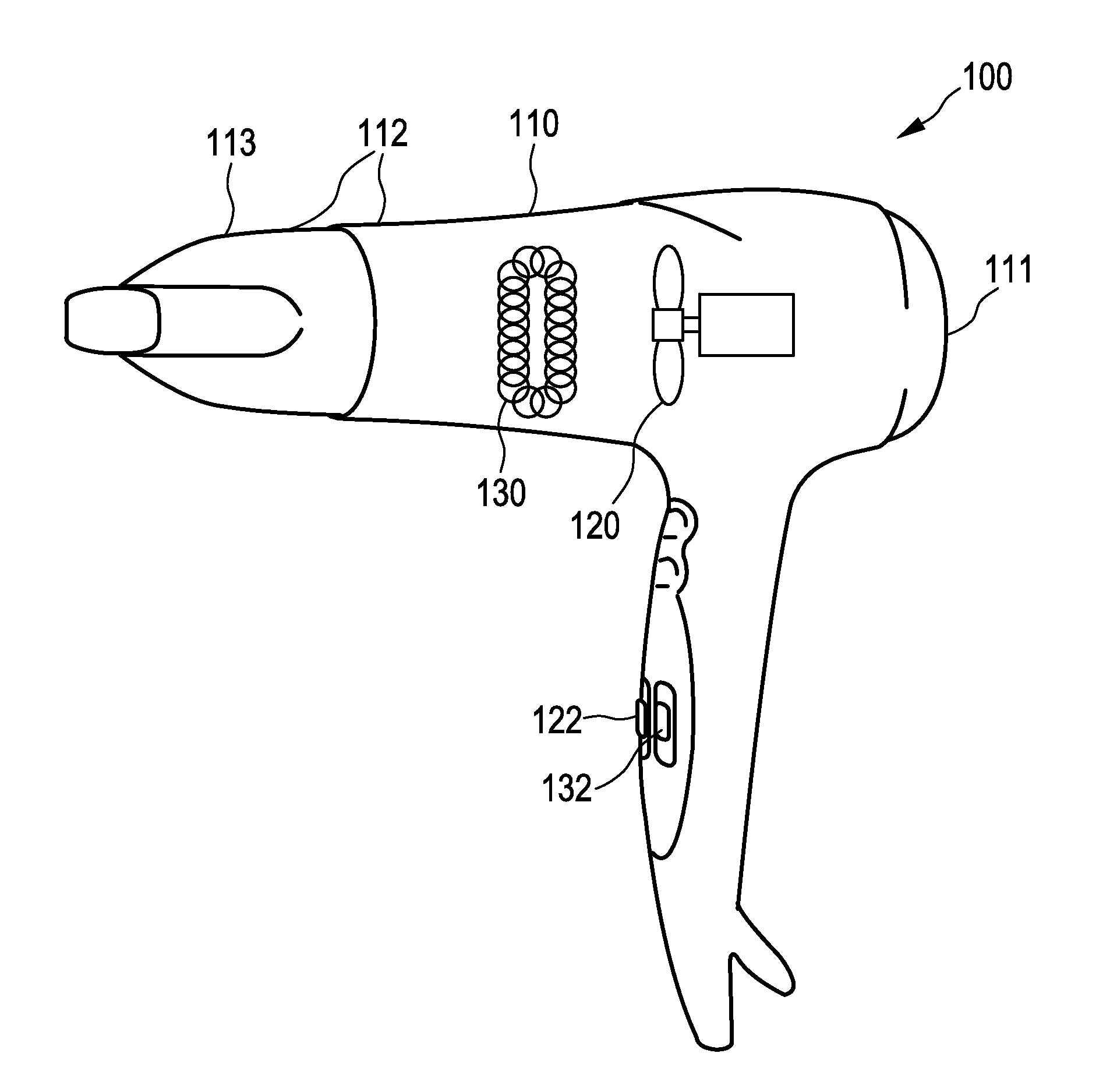 Hair dryer with air outlet arrangement