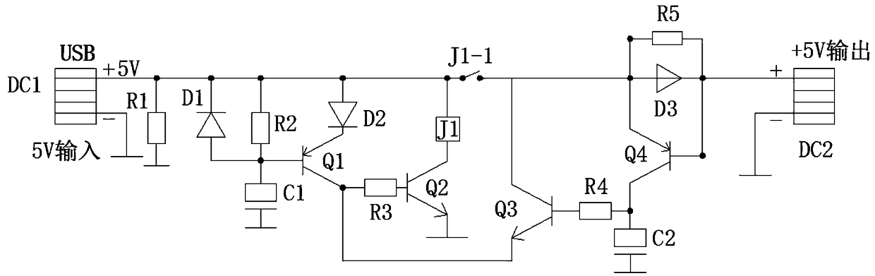 Mobile phone USB charging line circuit for automatically powering off when fully charged