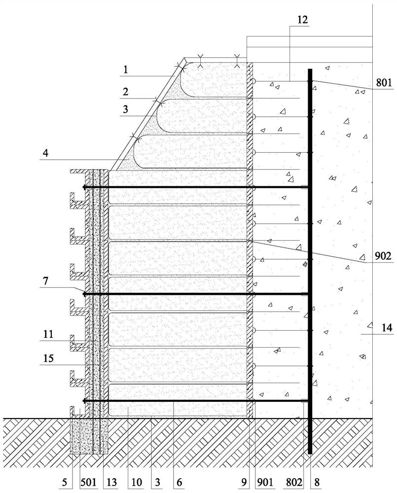 Construction method of rigid-flexible composite ecological slope protection of foam concrete embankment slope