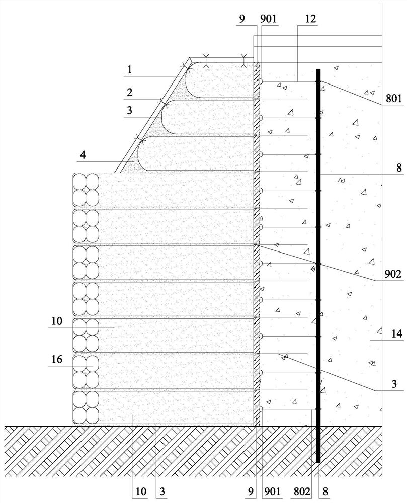 Construction method of rigid-flexible composite ecological slope protection of foam concrete embankment slope