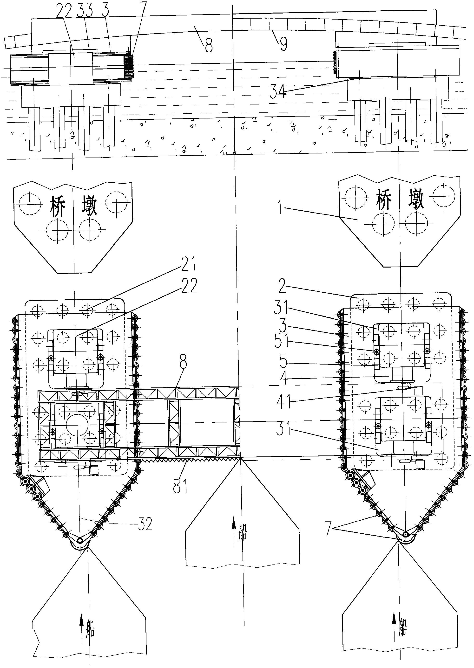 Buffering and energy dissipation collision avoidance device of bridge