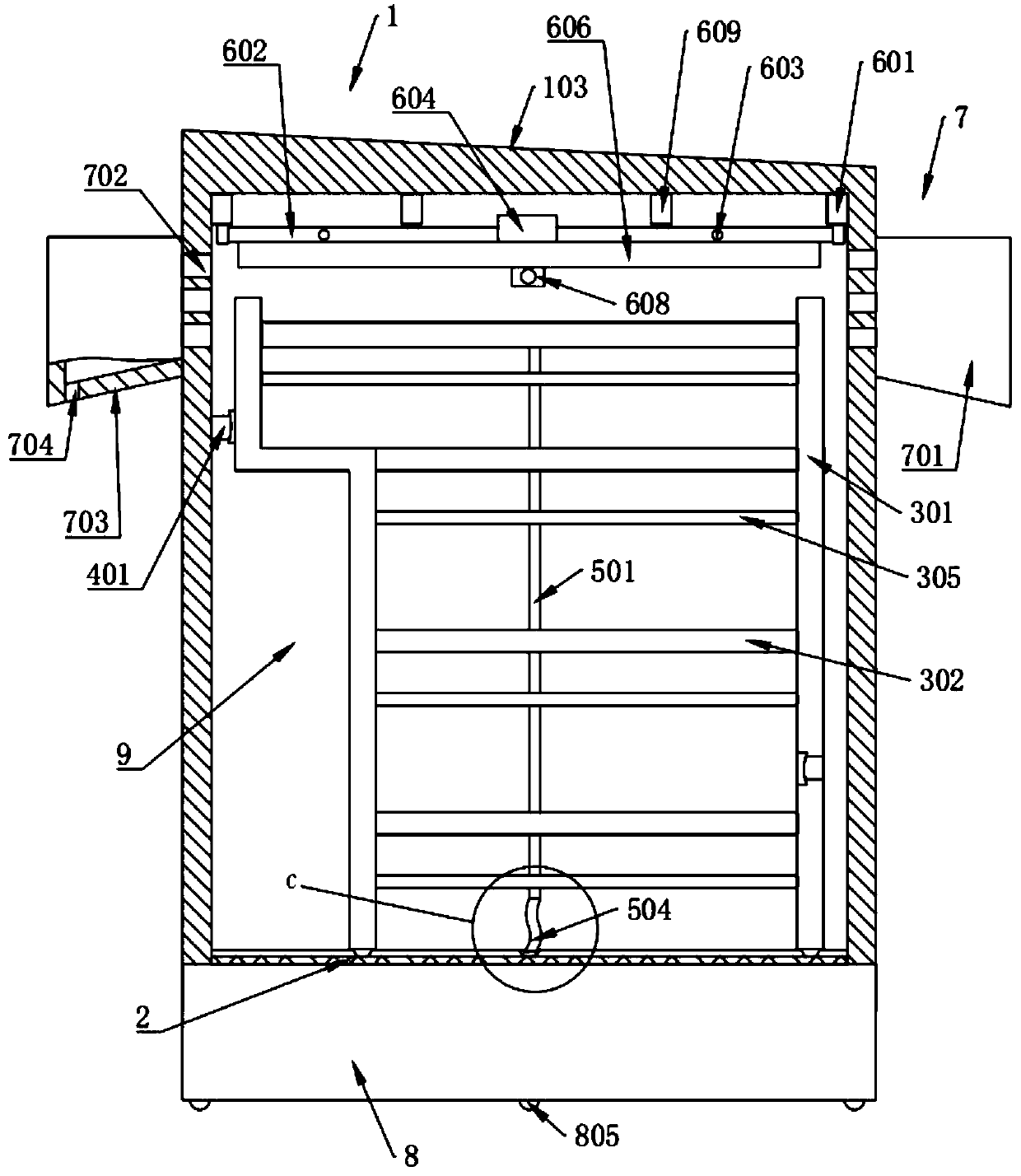 A storage device for waste batteries