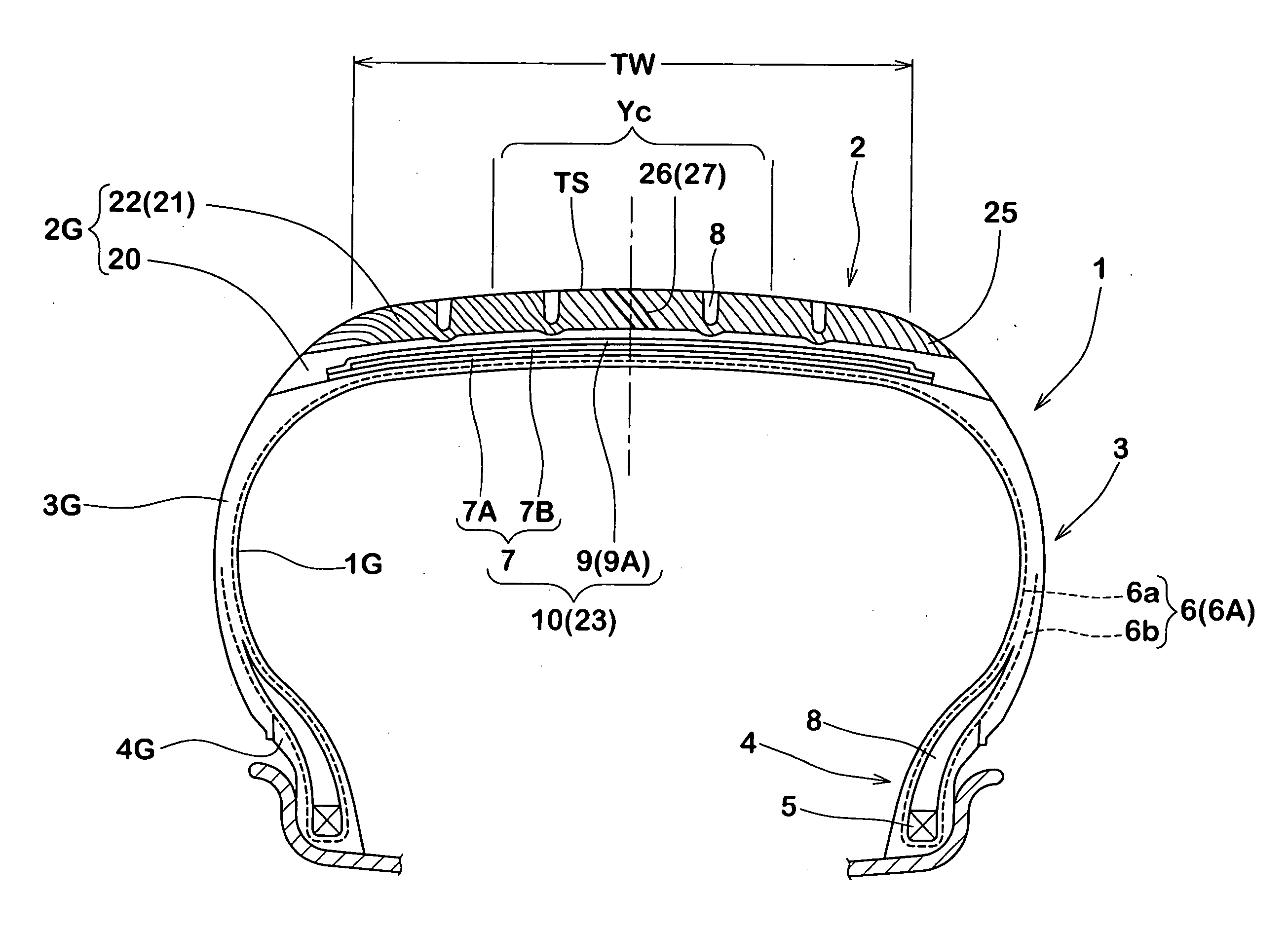 Pneumatic tire, producing method of pneumatic tire, and forming apparatus of rubber strip winding body