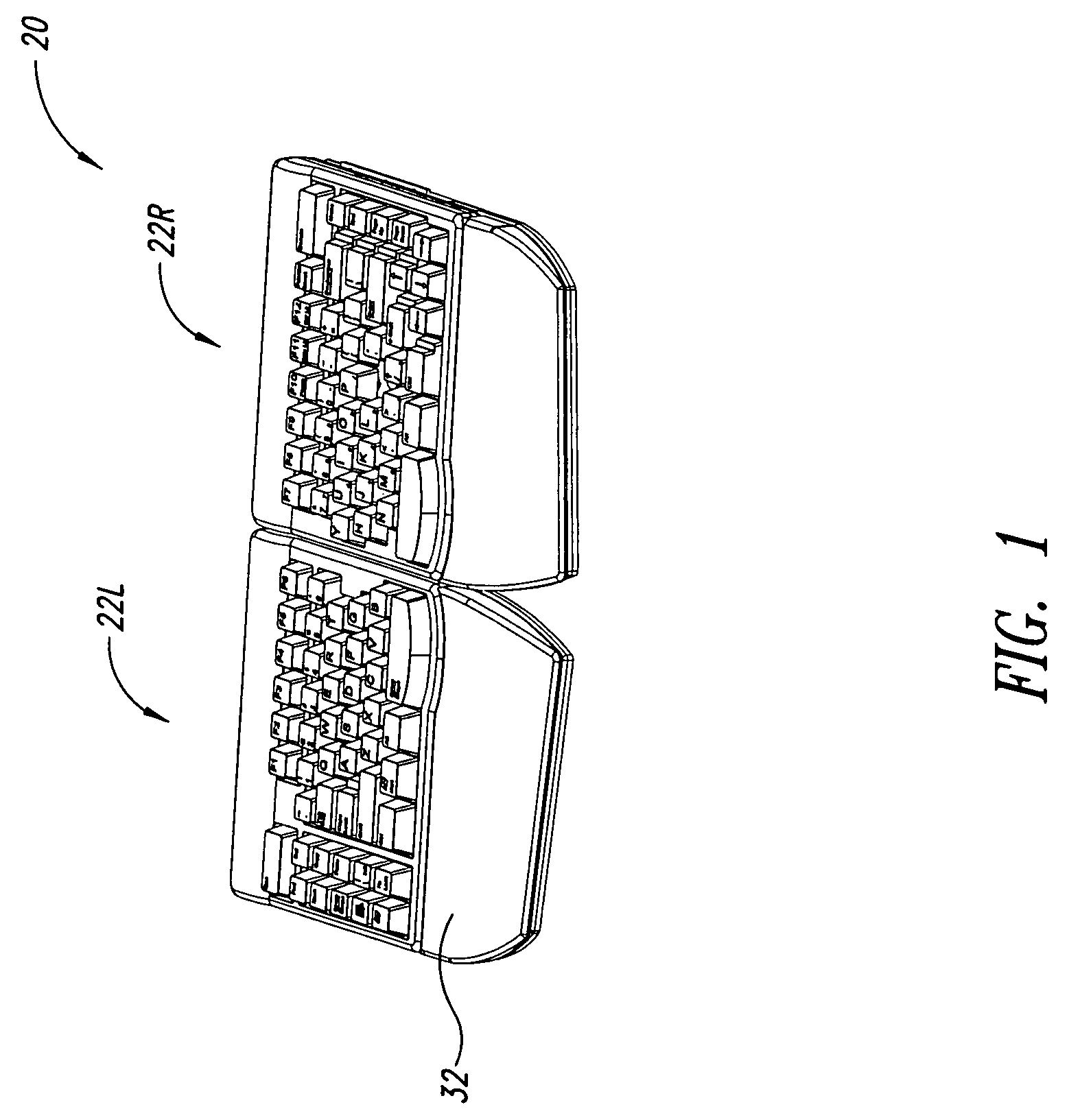 Keyboard with a pair of pivotable keying modules