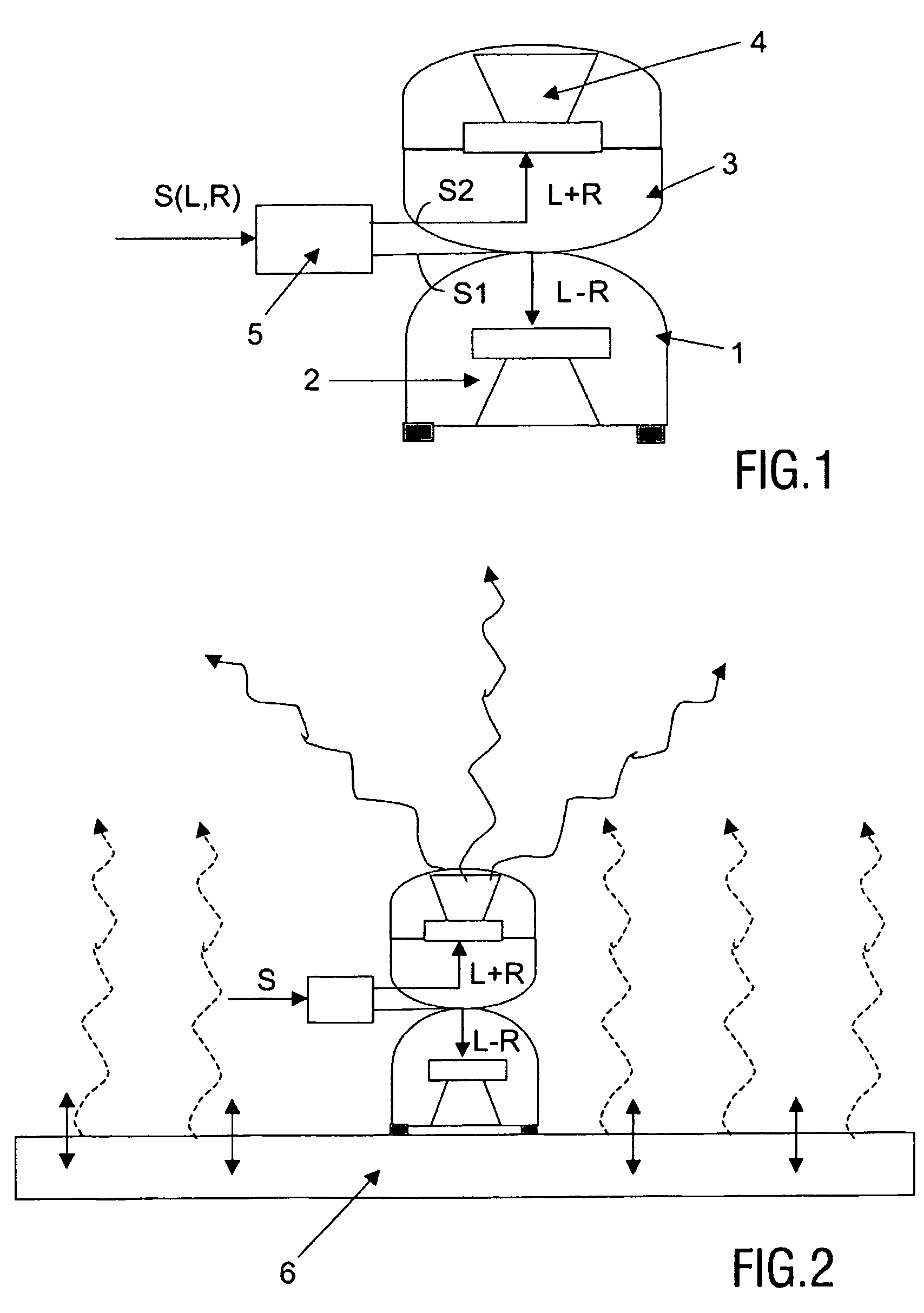 Device having a point and a spatial sound generating-means for providing stereo sound sensation over a large area