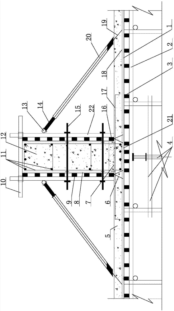Upturned beam and cast-in-place slab overall pouring construction method