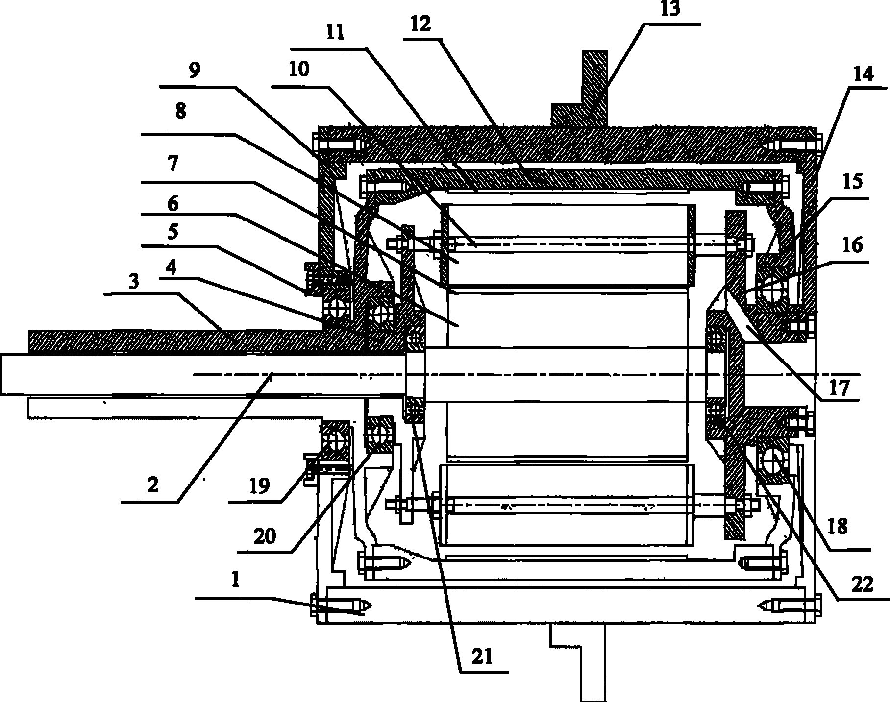 Permanent magnetic synchronous motor having single electricity port and dual mechanical port of same speed in reversed direction