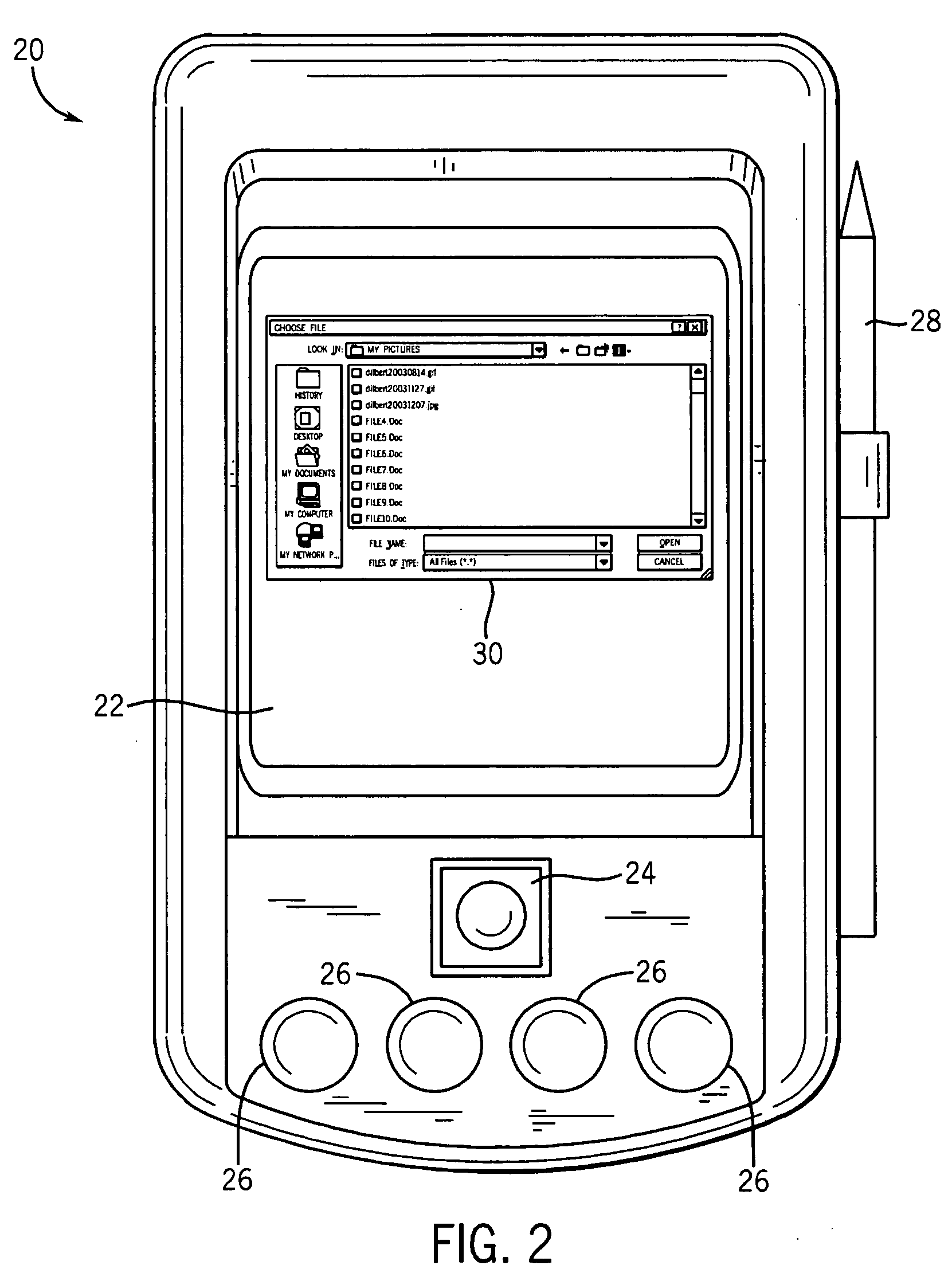 User input system and method for selecting a file