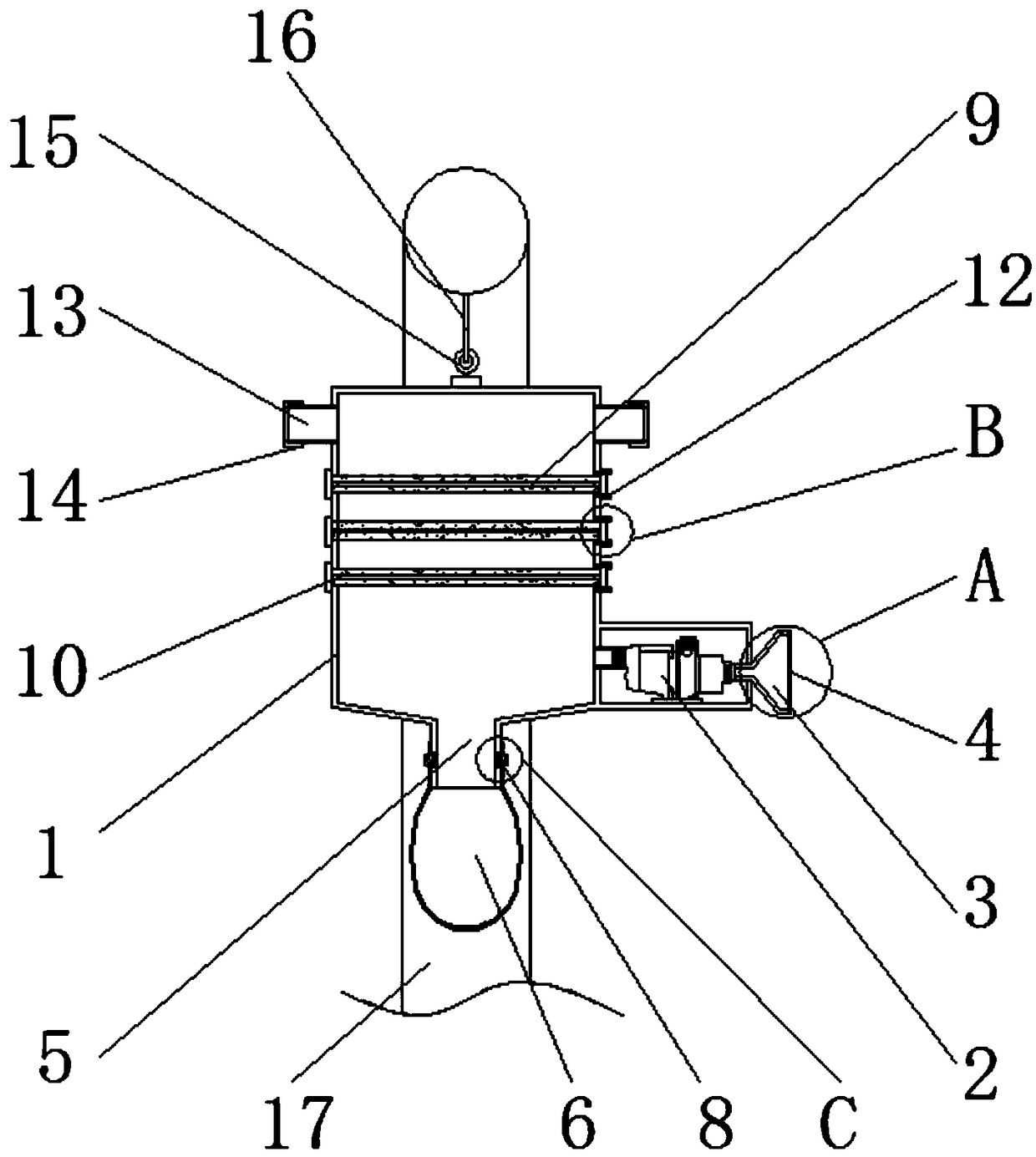 Conveniently-mounted filtering and dedusting device for street lamp